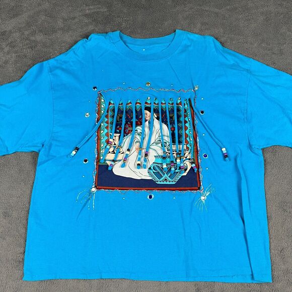 Unbranded Other - Vintage Native American Hanging Beads T Shirt 90s Blue Size XL Single Stitch